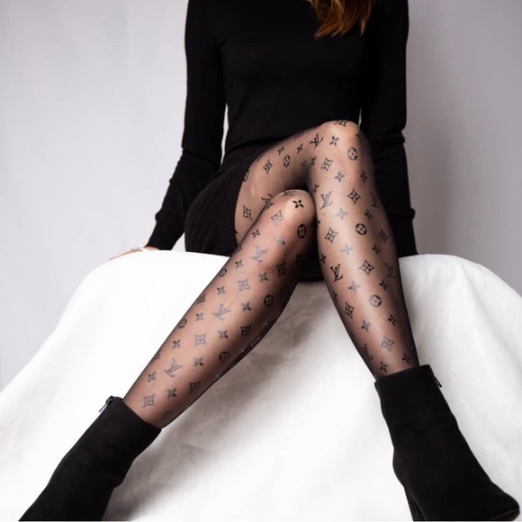 LV Logo Elegant Black Patterned Tights - Picture 3 of 3